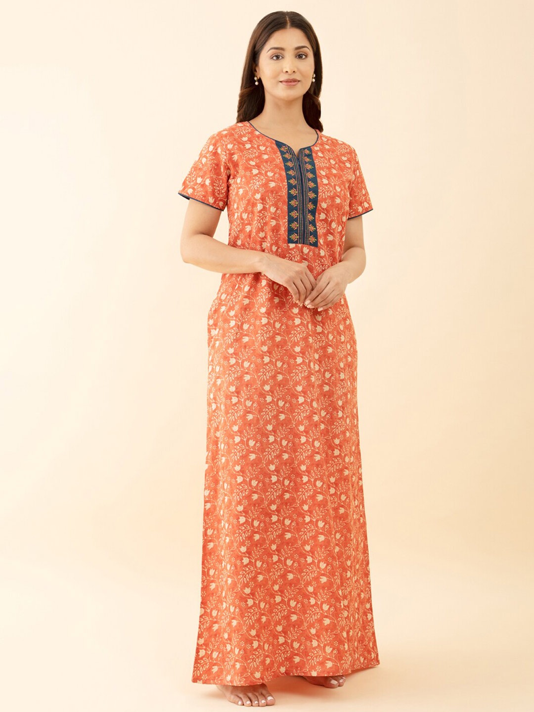 

Maybell Printed Cotton Maxi Nightdress, Peach