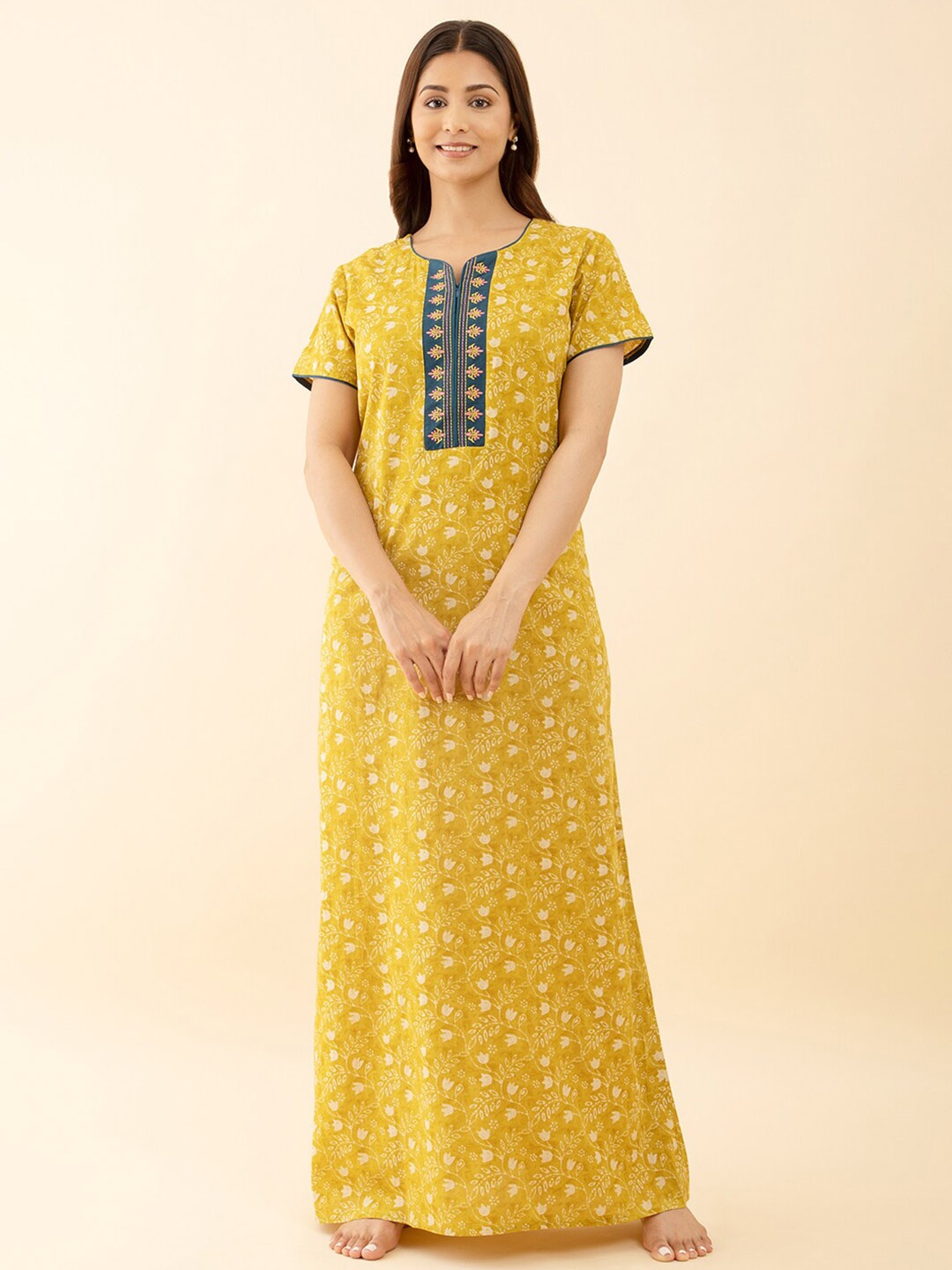 

Maybell Floral Printed Pure Cotton Maxi Nightdress, Green