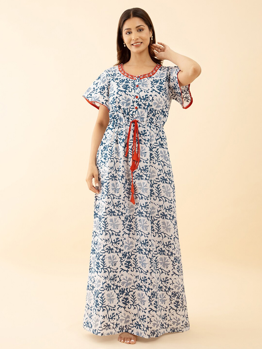 

Maybell Printed Cotton Maxi Nightdress, Blue