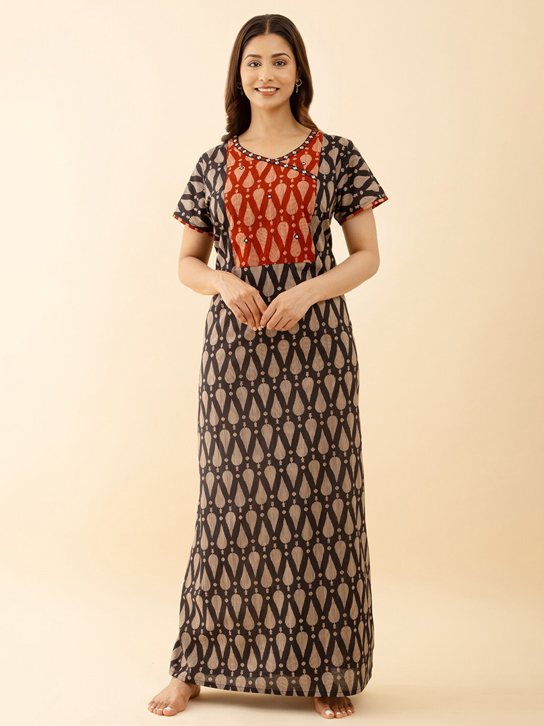 

Maybell Printed Cotton Maxi Nightdress, Black