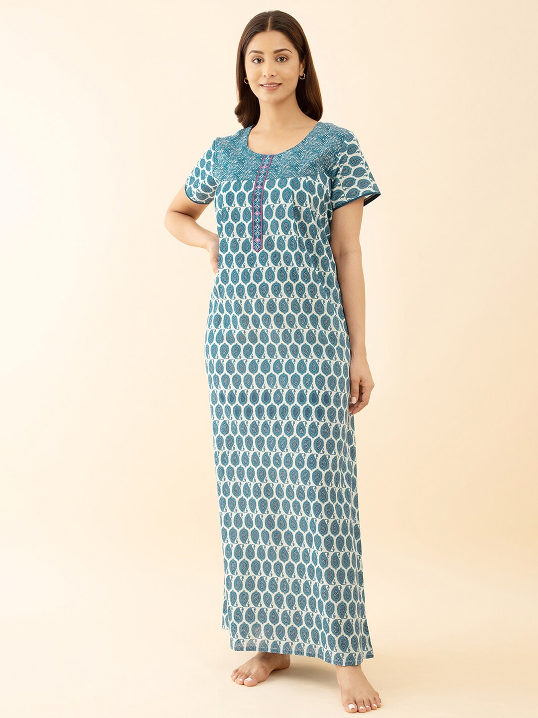 

Maybell Printed Cotton Maxi Nightdress, Blue