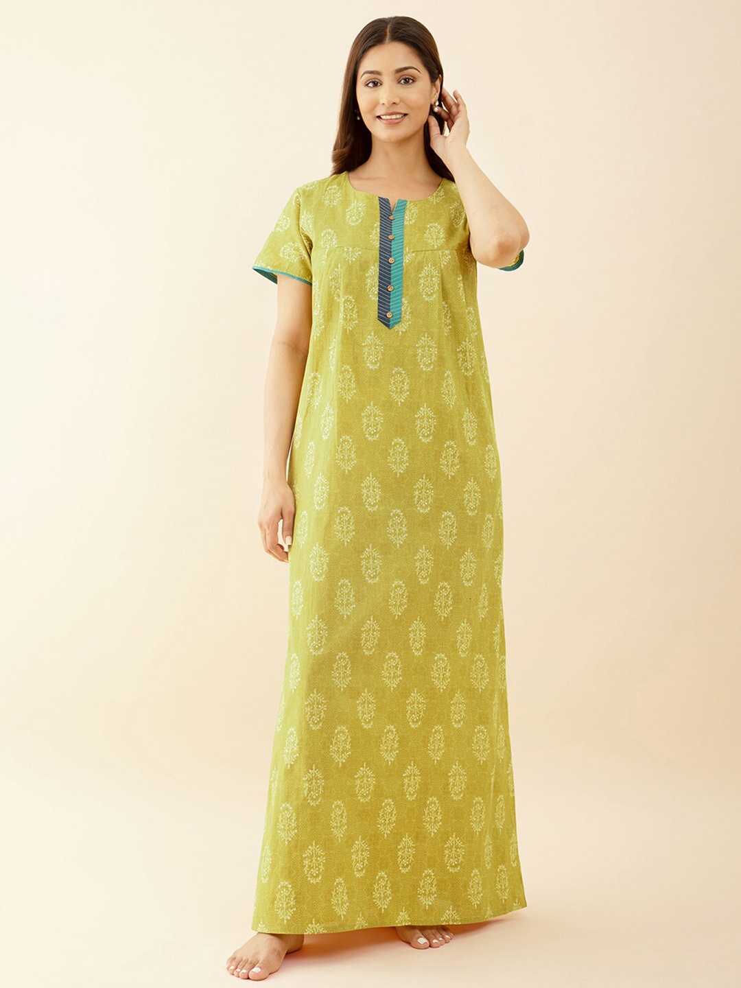 

Maybell Floral Printed Pure Cotton Maxi Nightdress, Green