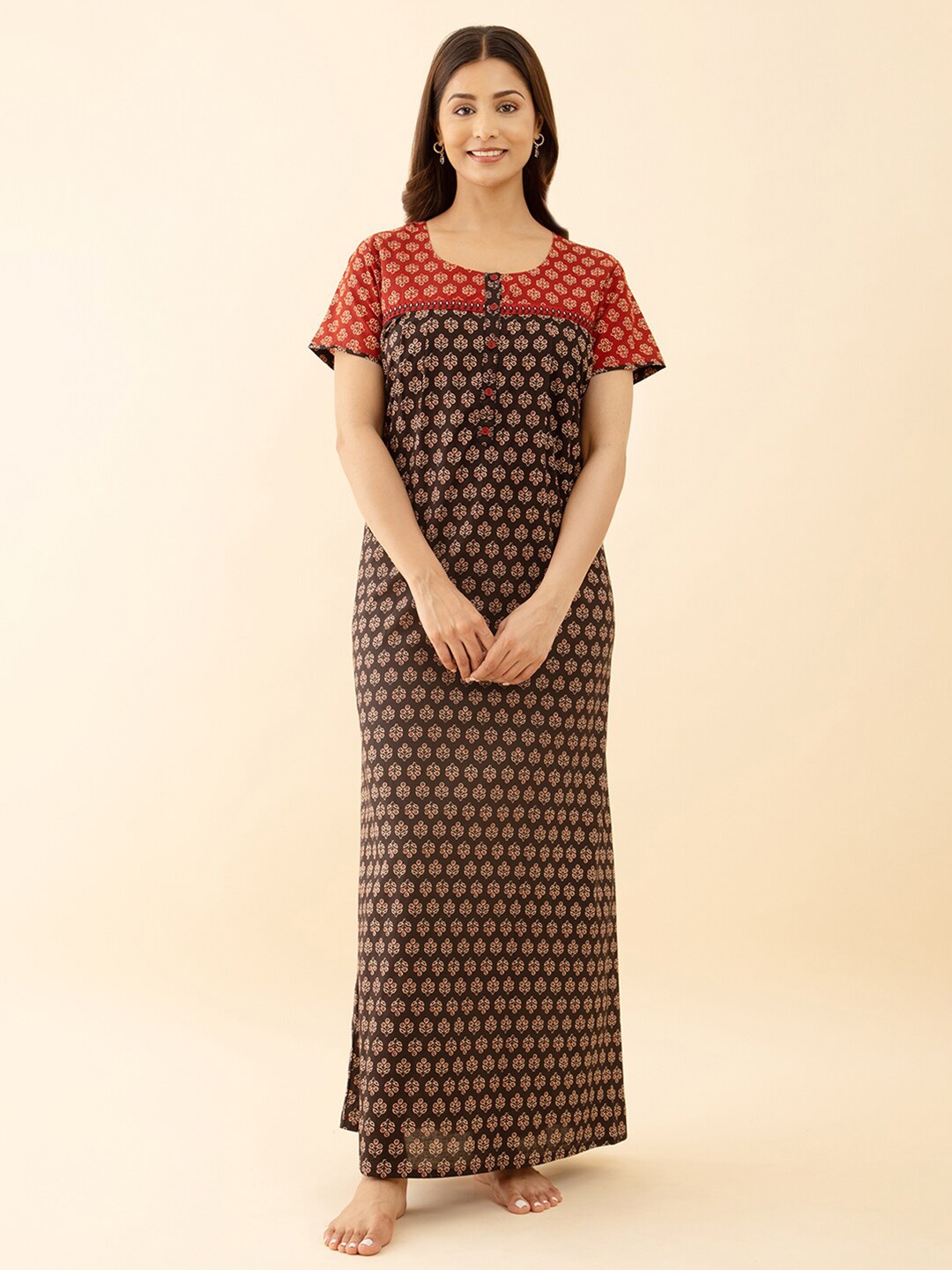 

Maybell Printed Cotton Maxi Nightdress, Black