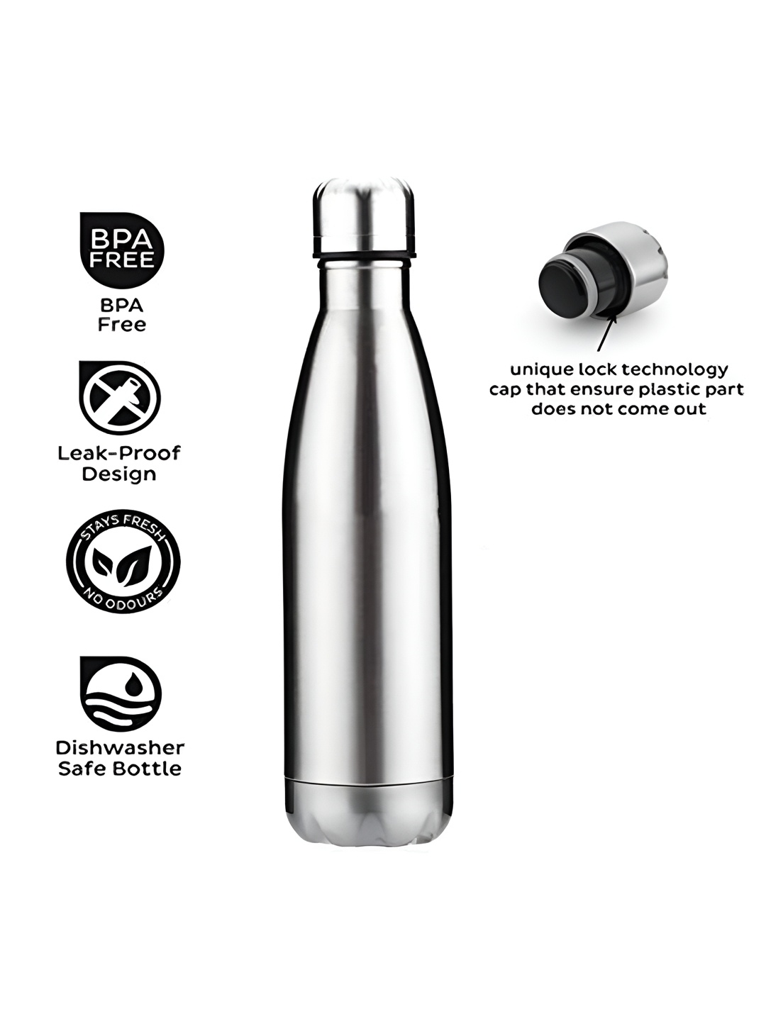 

WELOUR Silver-Toned Stainless Steel Double Wall Vacuum Water Bottle 550 ml