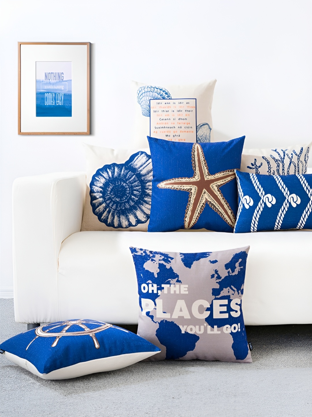 

AEROHAVEN Blue & White 5 Pieces Abstract Square Cushion Covers