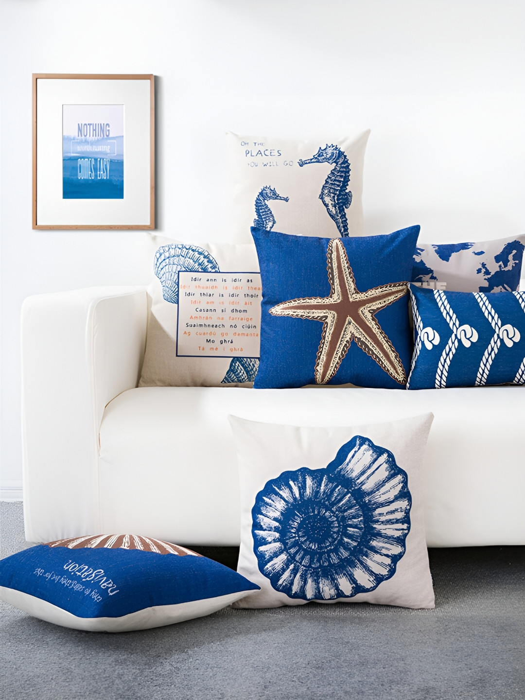 

AEROHAVEN Blue & White 5 Pieces Abstract Square Cushion Covers