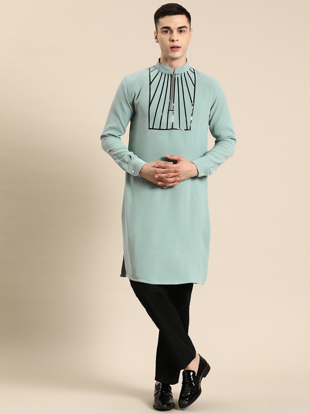 

Sayisha Men Geometric Yoke Design Kurta, Green