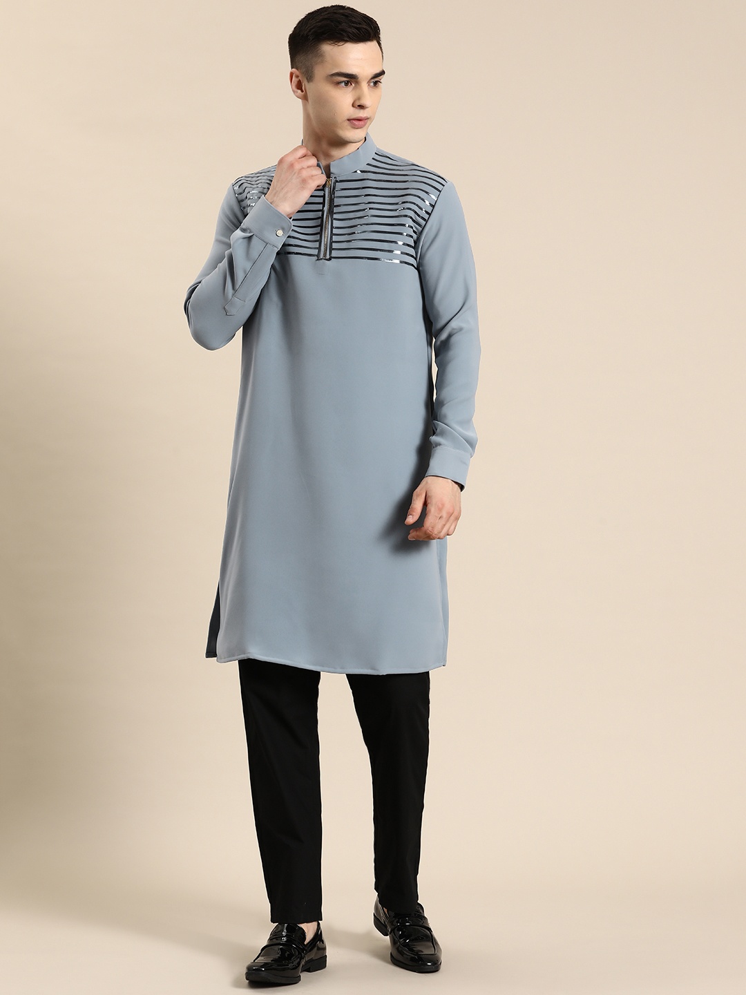 

Sayisha Men Striped Kurta, Grey