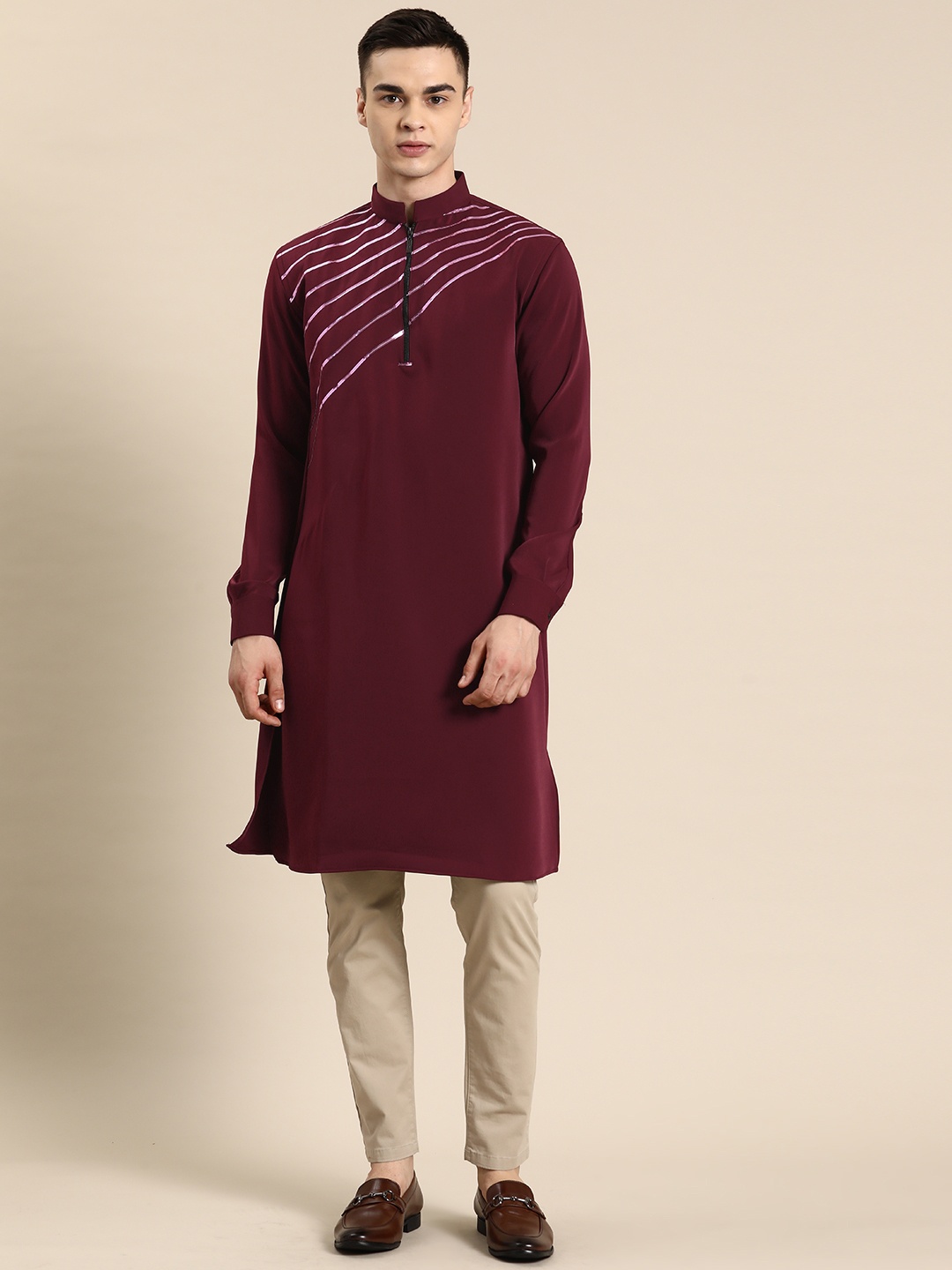 

Sayisha Men Striped Kurta, Maroon