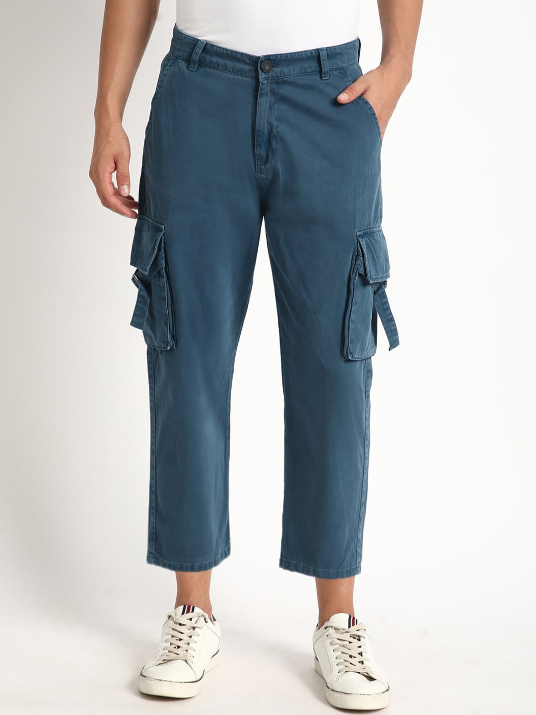 

Bene Kleed Mid Rise Cotton Loose Fit Cropped Cargo Trouser, Blue