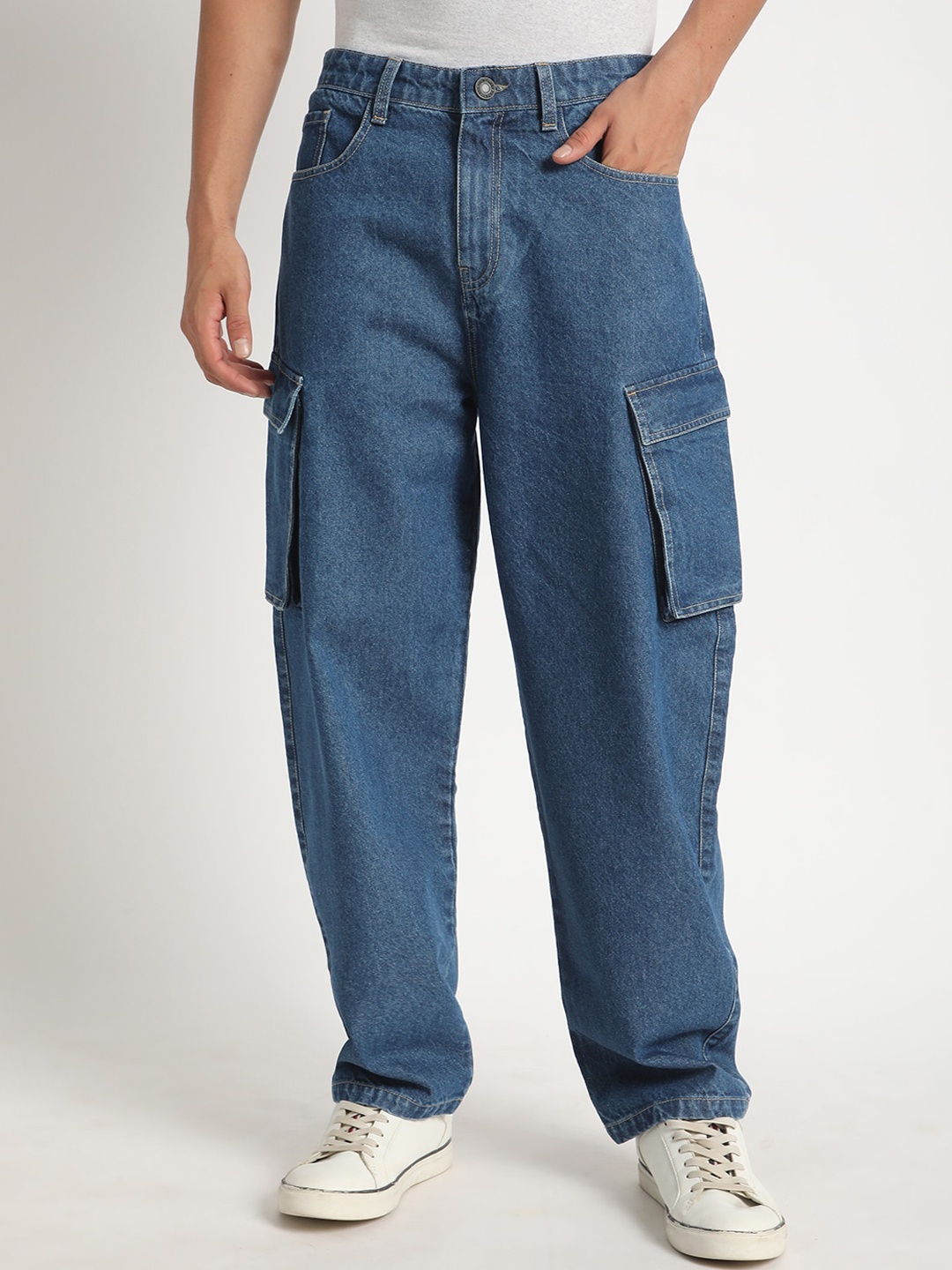 

Bene Kleed Men Mid Rise Baggy Fit Cargo Jeans, Blue
