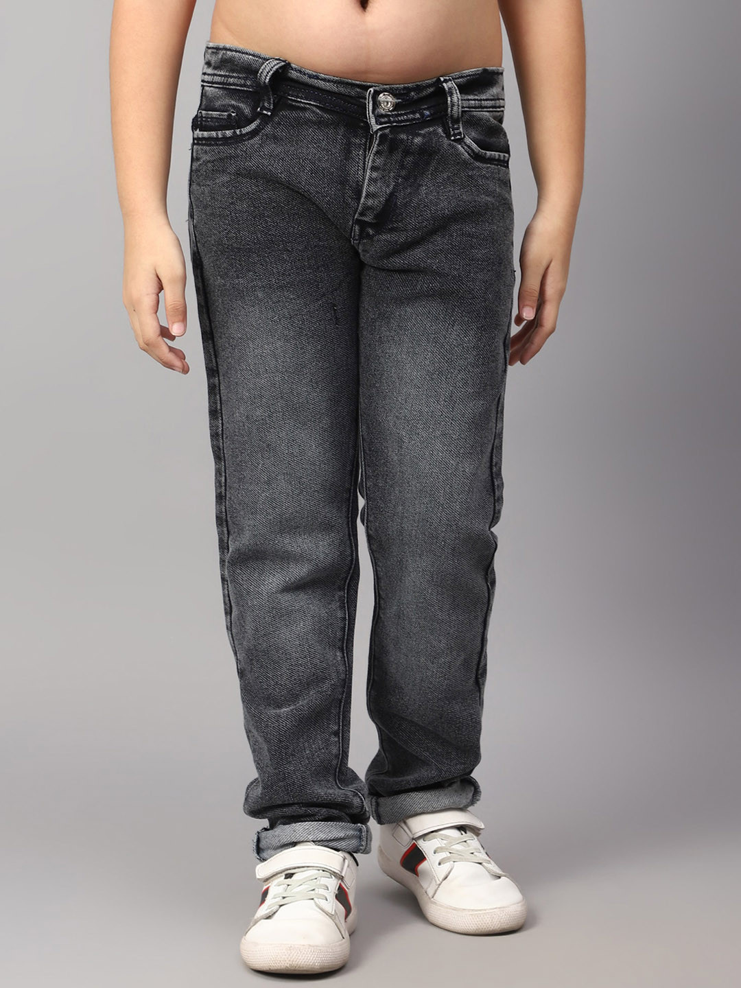 

BAESD Boys Mid-Rise Dark Shade Light Fade Clean Look Cotton Jeans, Grey