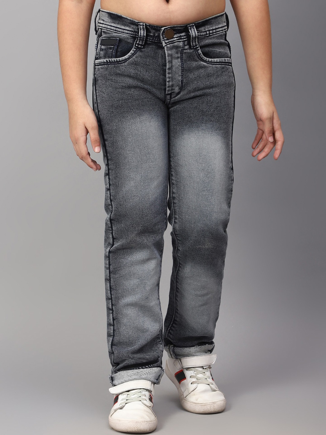 

BAESD Boys Mid-Rise Dark Shade Heavy Fade Clean Look Cotton Jeans, Grey