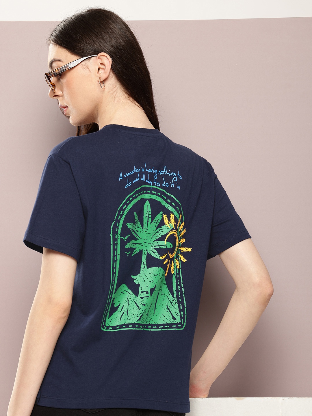 

Kook N Keech Printed Drop-Shoulder Sleeves Pure Cotton T-shirt, Navy blue