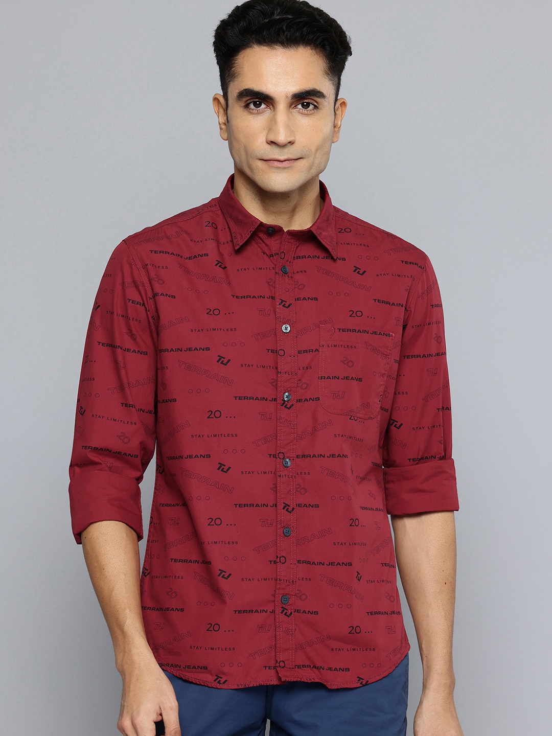 

Indian Terrain Printed Chiseled Skinny Fit Cotton Shirt, Maroon