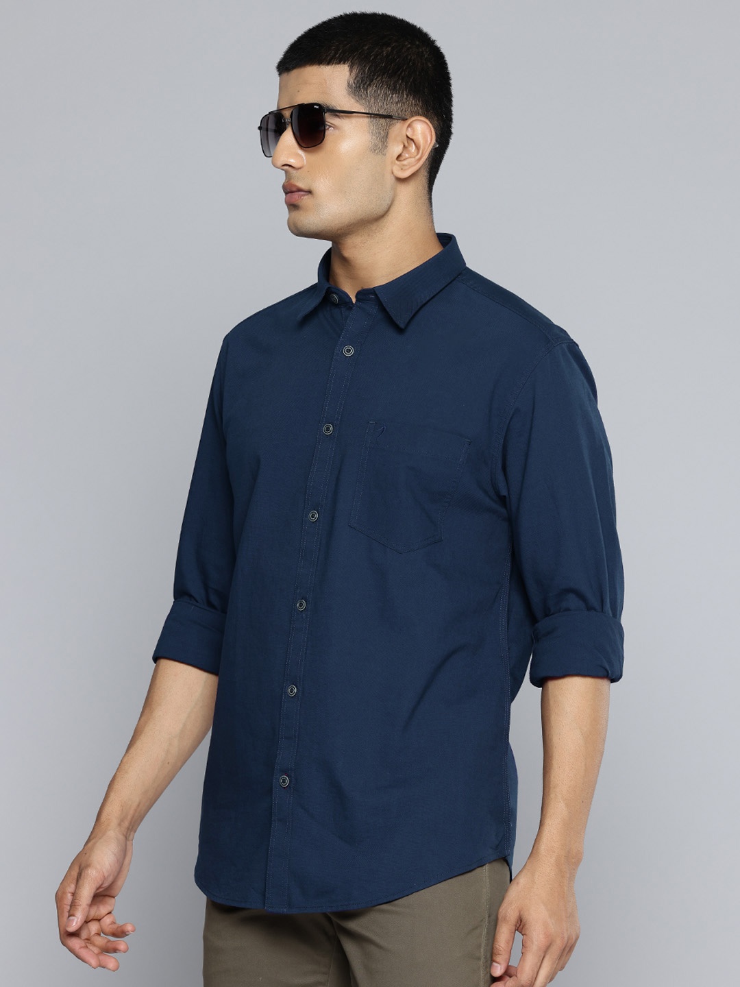 

Indian Terrain Classic Slim Fit Pure Cotton Shirt, Navy blue