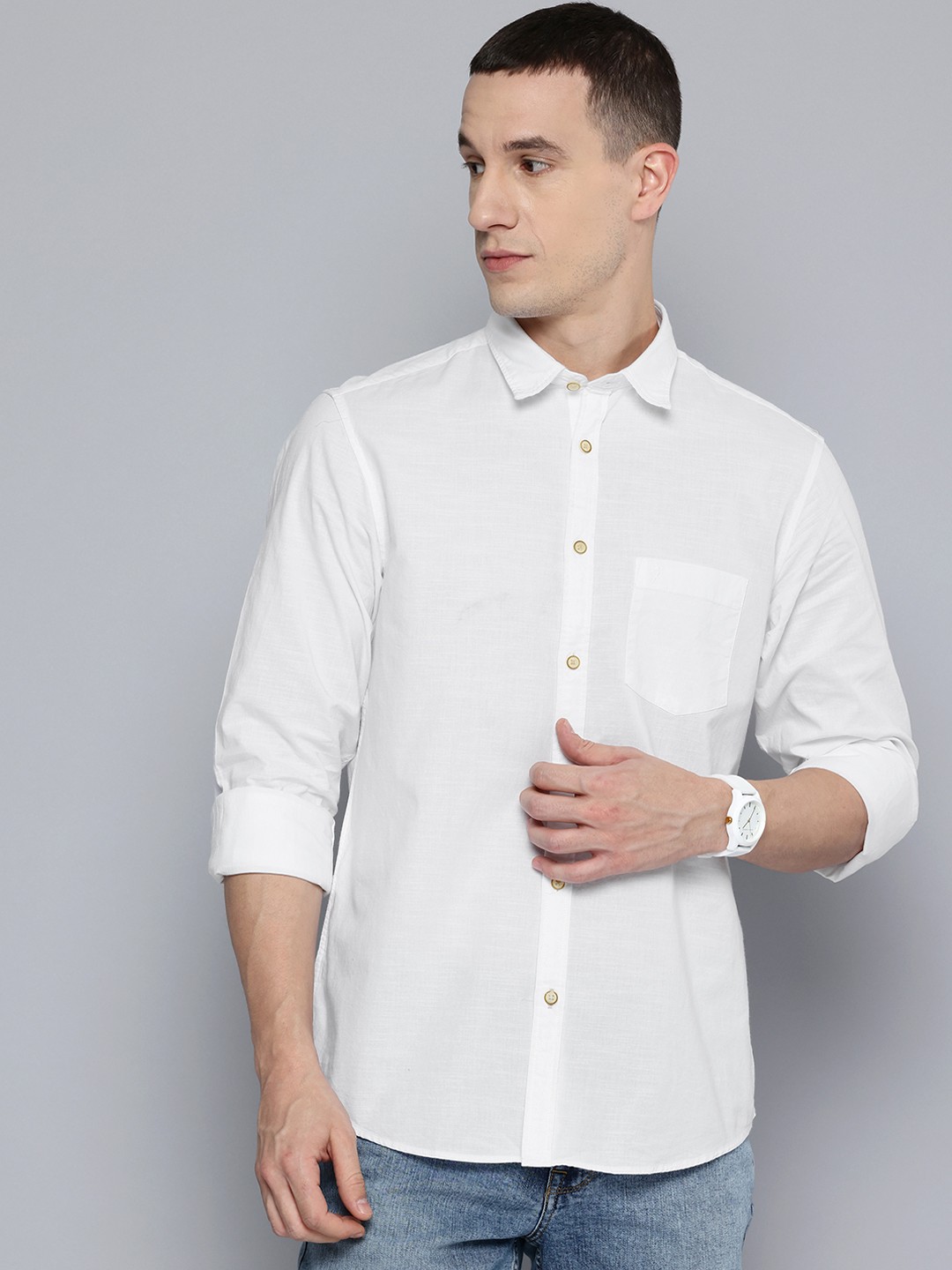 

Indian Terrain Classic Fit Pure Cotton Shirt, White