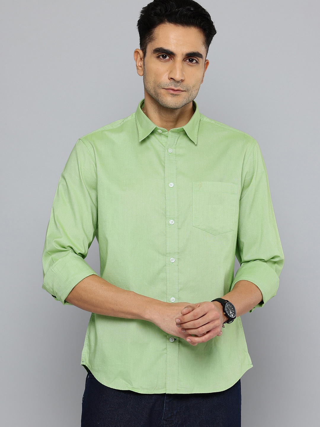 

Indian Terrain Classic Slim Fit Pure Cotton Shirt, Green