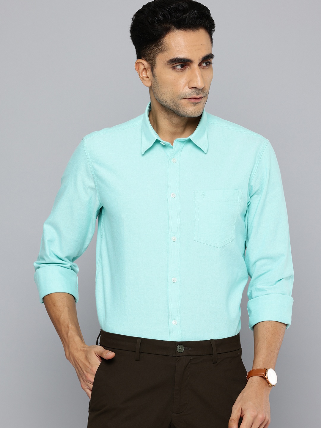 

Indian Terrain Classic Slim Fit Pure Cotton Casual Shirt, Blue