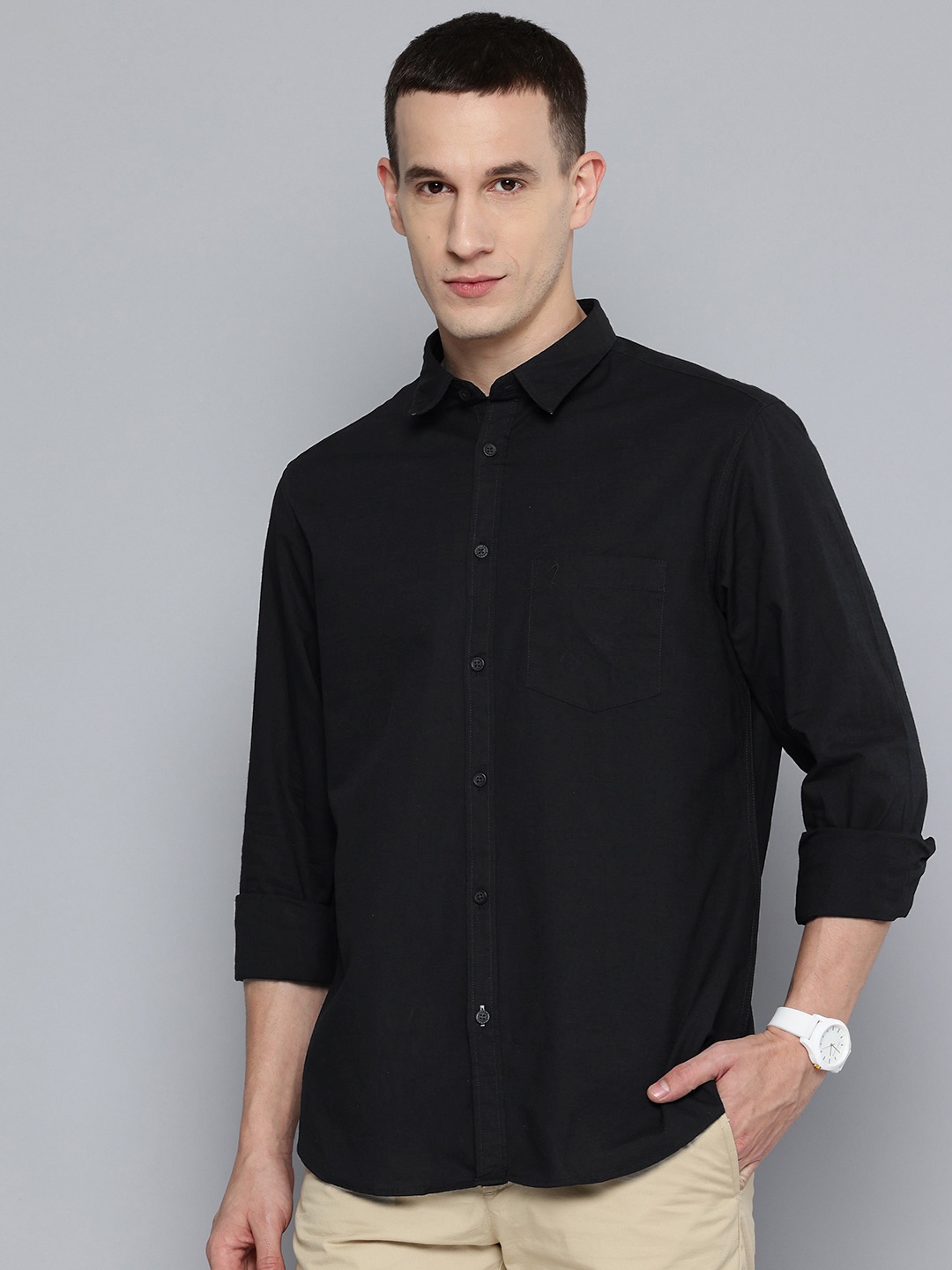 

Indian Terrain Classic Slim Fit Cotton Casual Shirt, Black