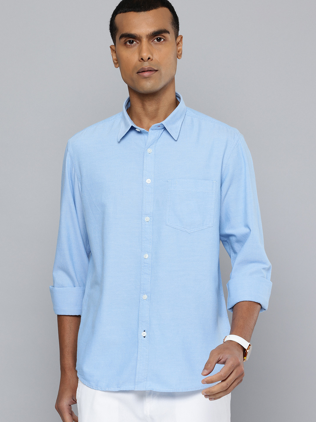 

Indian Terrain Classic Slim Fit Pure Cotton Casual Shirt, Blue