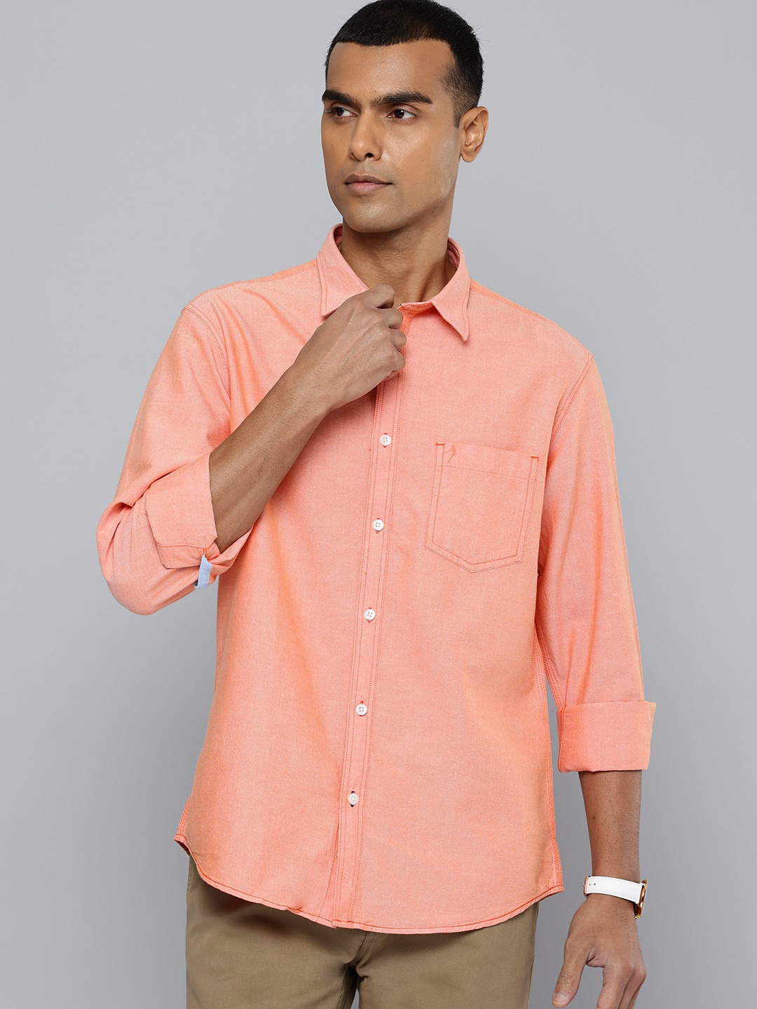 

Indian Terrain Classic Slim Fit Pure Cotton Casual Shirt, Peach