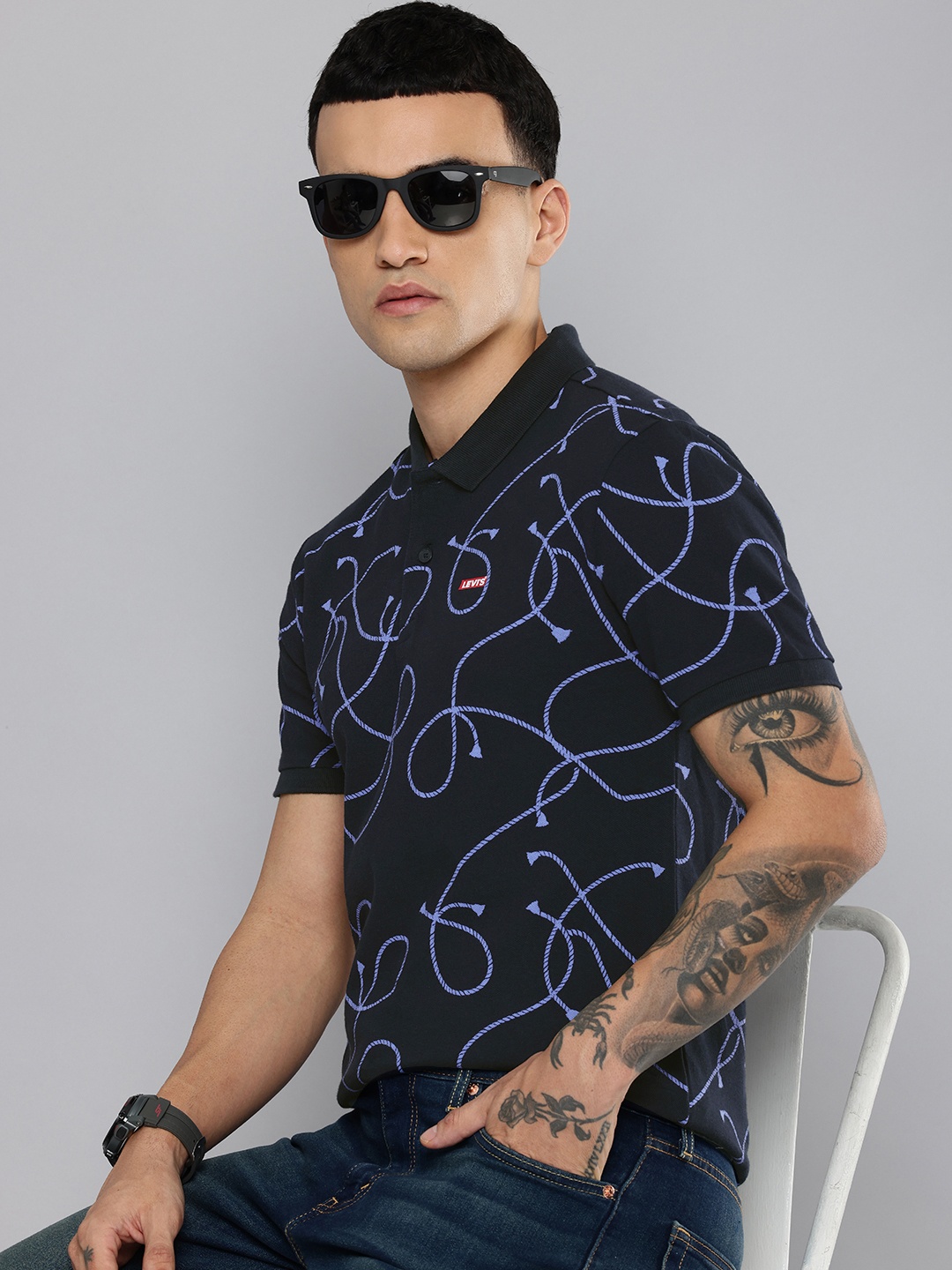 

Levis Printed Polo Collar Pure Cotton T-shirt, Navy blue