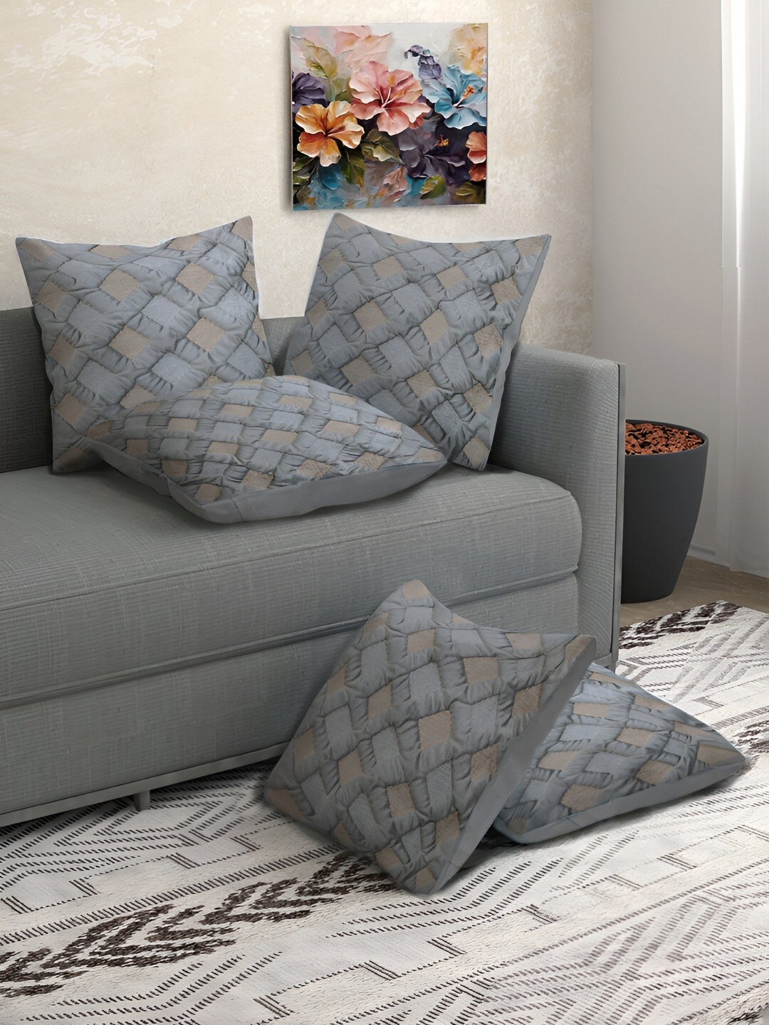 

FABINALIV Grey 5 Pieces Geometric Square Cushion Covers