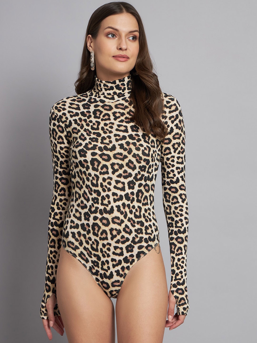

NoBarr Abstract Printed Bodysuit, Beige