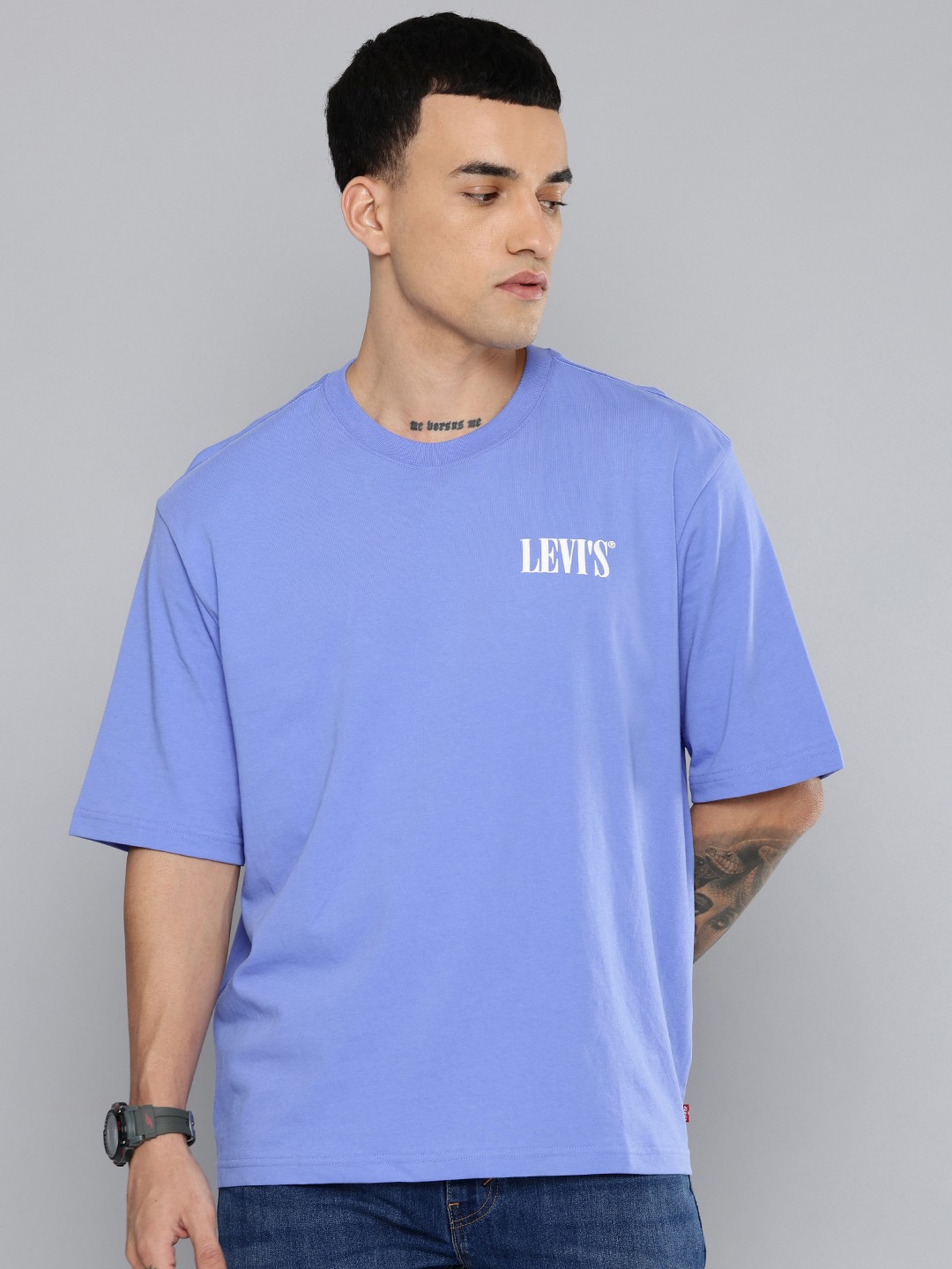 

Levis Printed Loose Fit Drop-Shoulder Sleeves Pure Cotton T-shirt, Blue