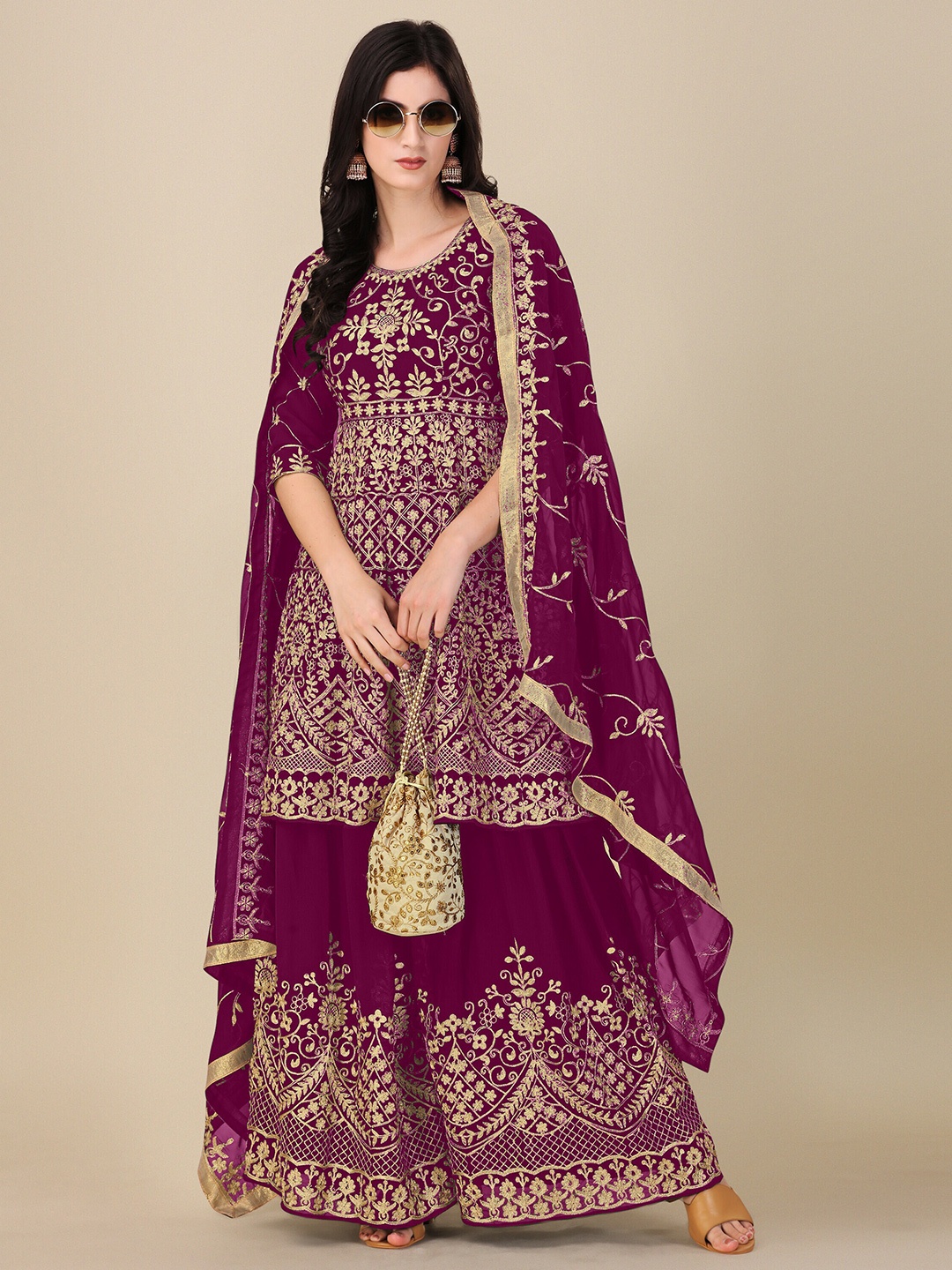 

Fashionuma Embroidered Semi-Stitched Dress Material, Purple