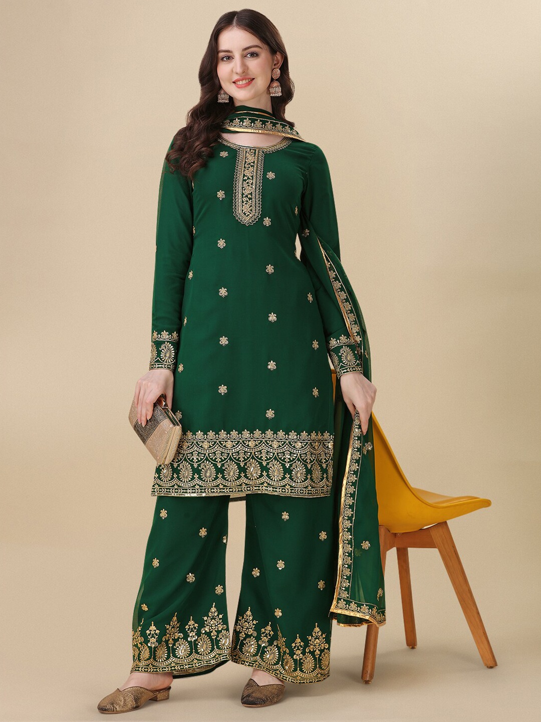 

Fashionuma Embroidered Semi-Stitched Dress Material, Green