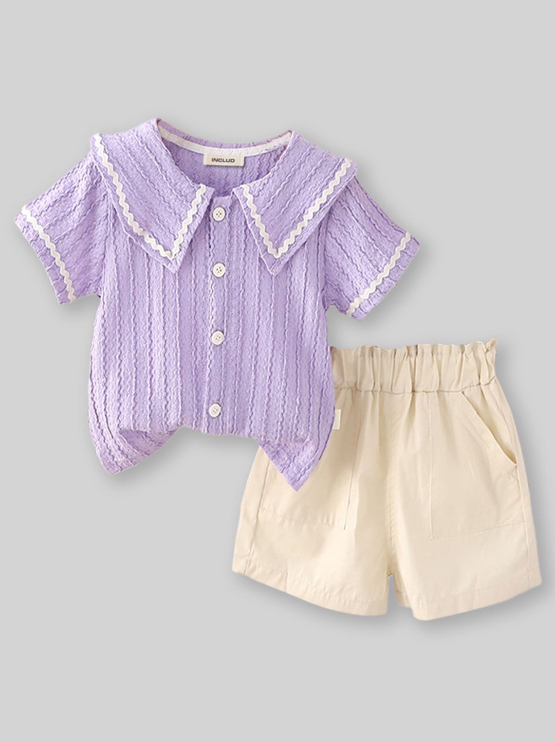 

INCLUD Boys Striped Shirt with Shorts, Purple