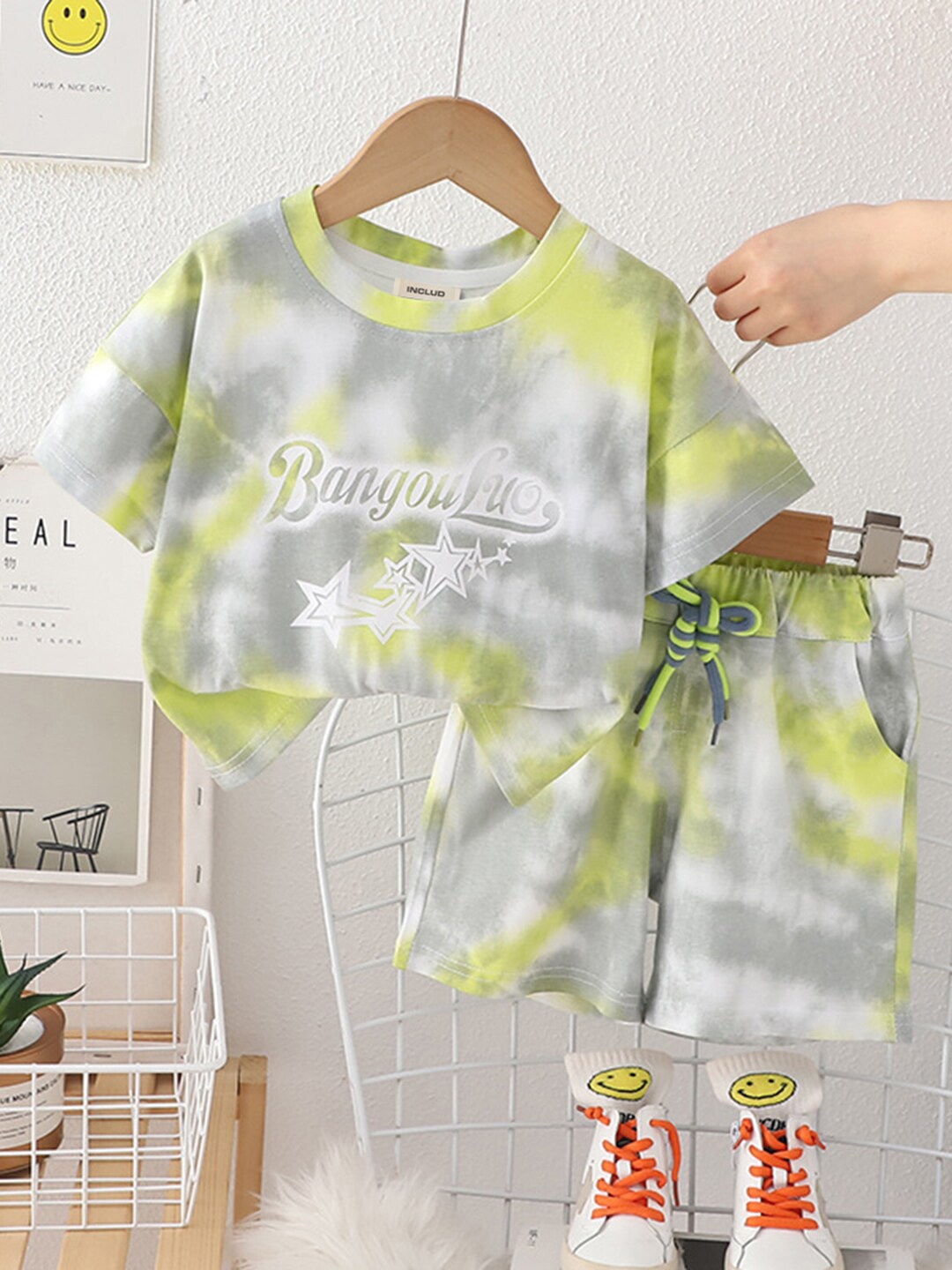 

INCLUD Boys Dyed Round Neck T-shirt With Short, Yellow