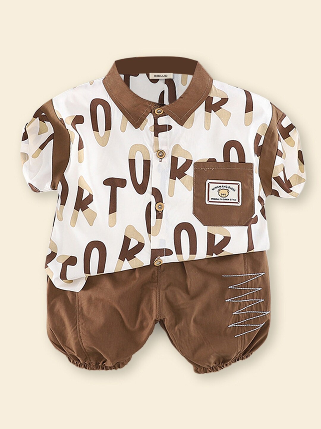 

INCLUD Boys Printed Shirt with Shorts, Brown