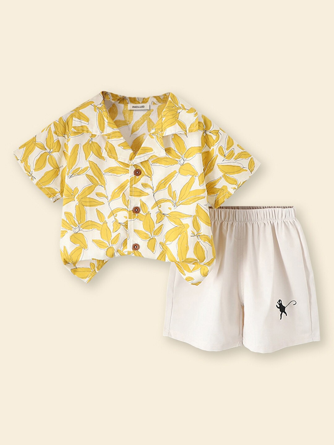 

INCLUD Boys Printed Short Sleeves Shirt With Shorts, Yellow
