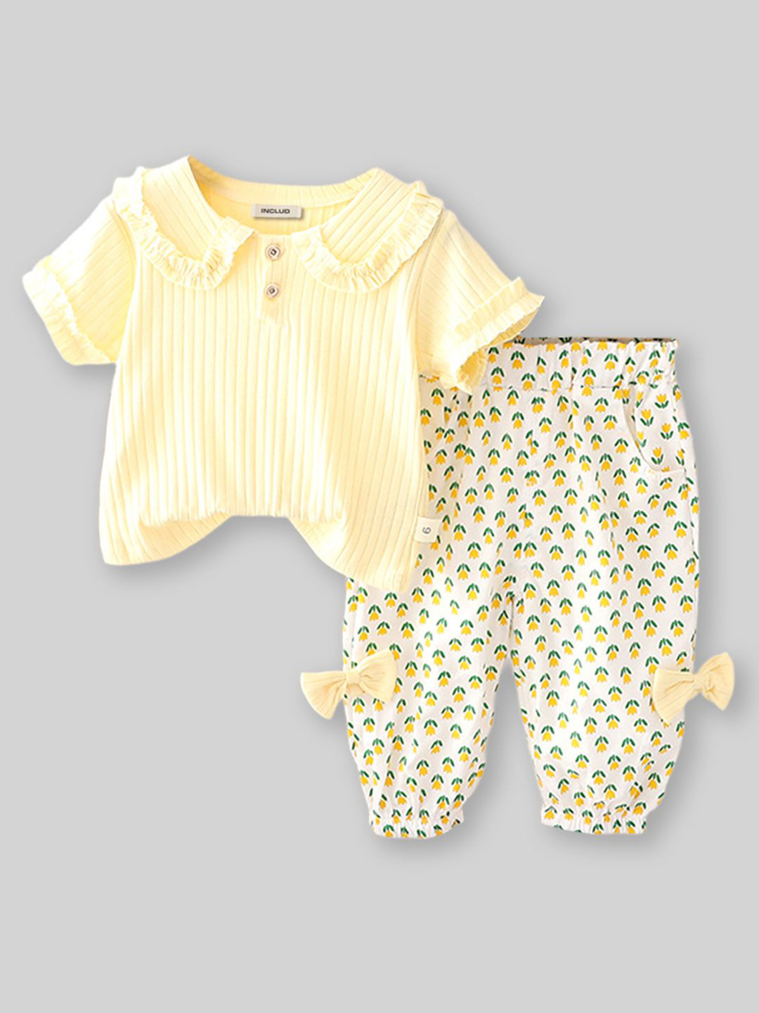 

INCLUD Girls Striped Top with Trousers, Yellow