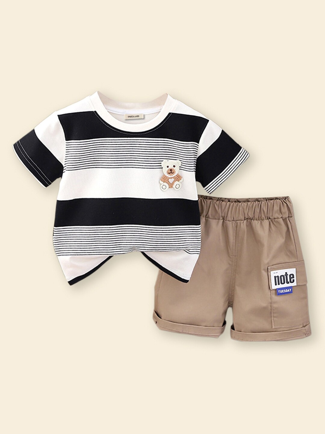 

INCLUD Boys Striped T-shirt with Short, Black