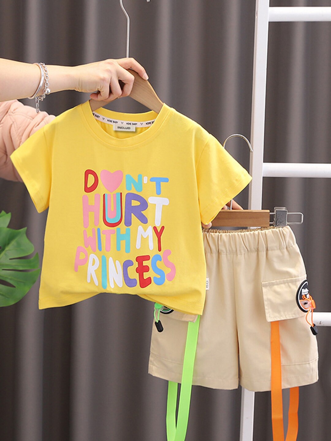 

INCLUD Boys Printed Round Neck Short Sleeves T-shirt With Shorts, Yellow