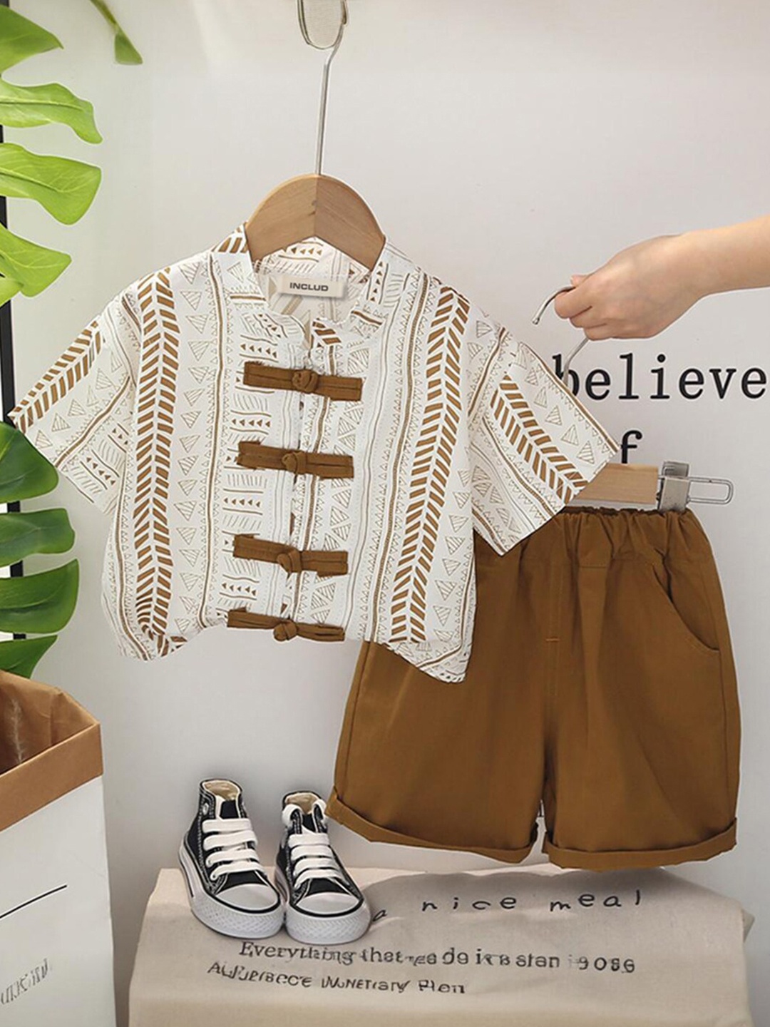 

INCLUD Boys Printed Shirt with Shorts, Brown