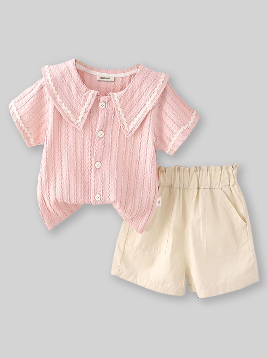 

INCLUD Girls Striped Top with Shorts, Brown