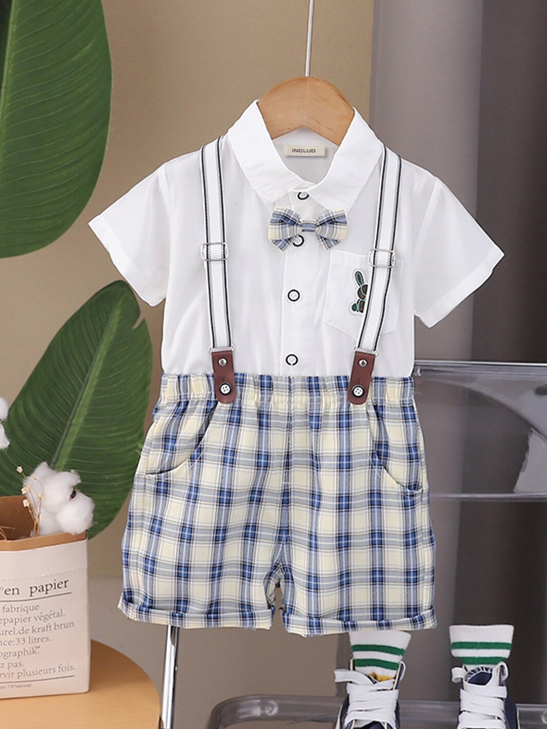 

INCLUD Boys Shirt Collar Shirt with Shorts, White