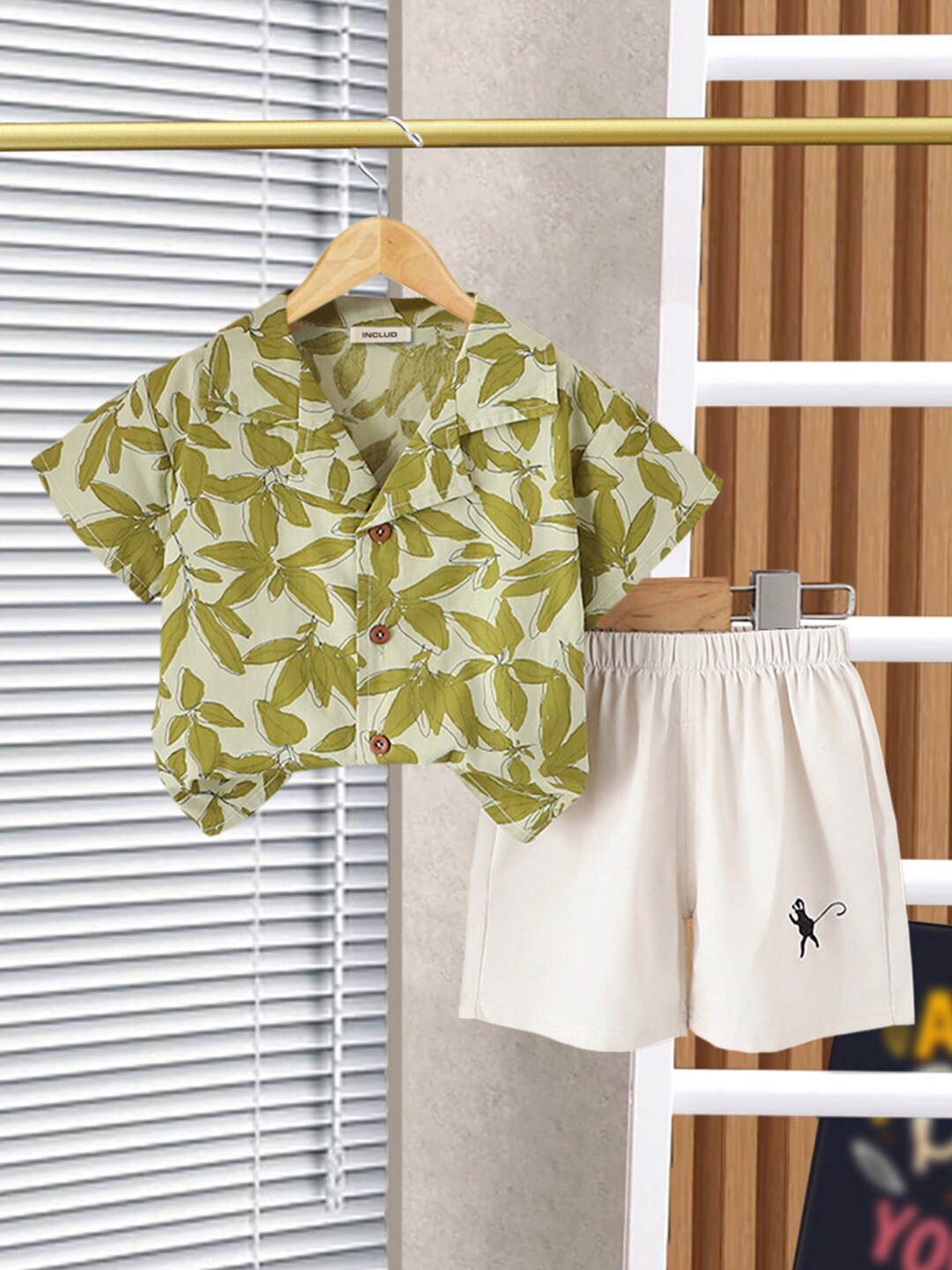 

INCLUD Boys Printed Shirt With Short, Green