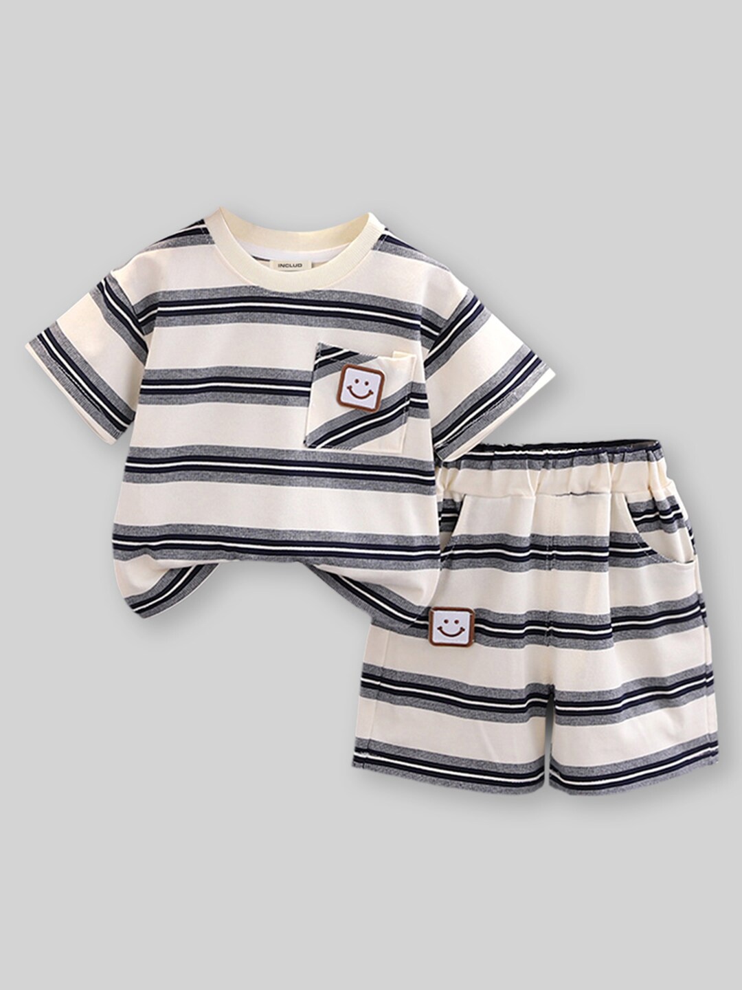 

INCLUD Boys Striped Round Neck T-shirt With Short, Black