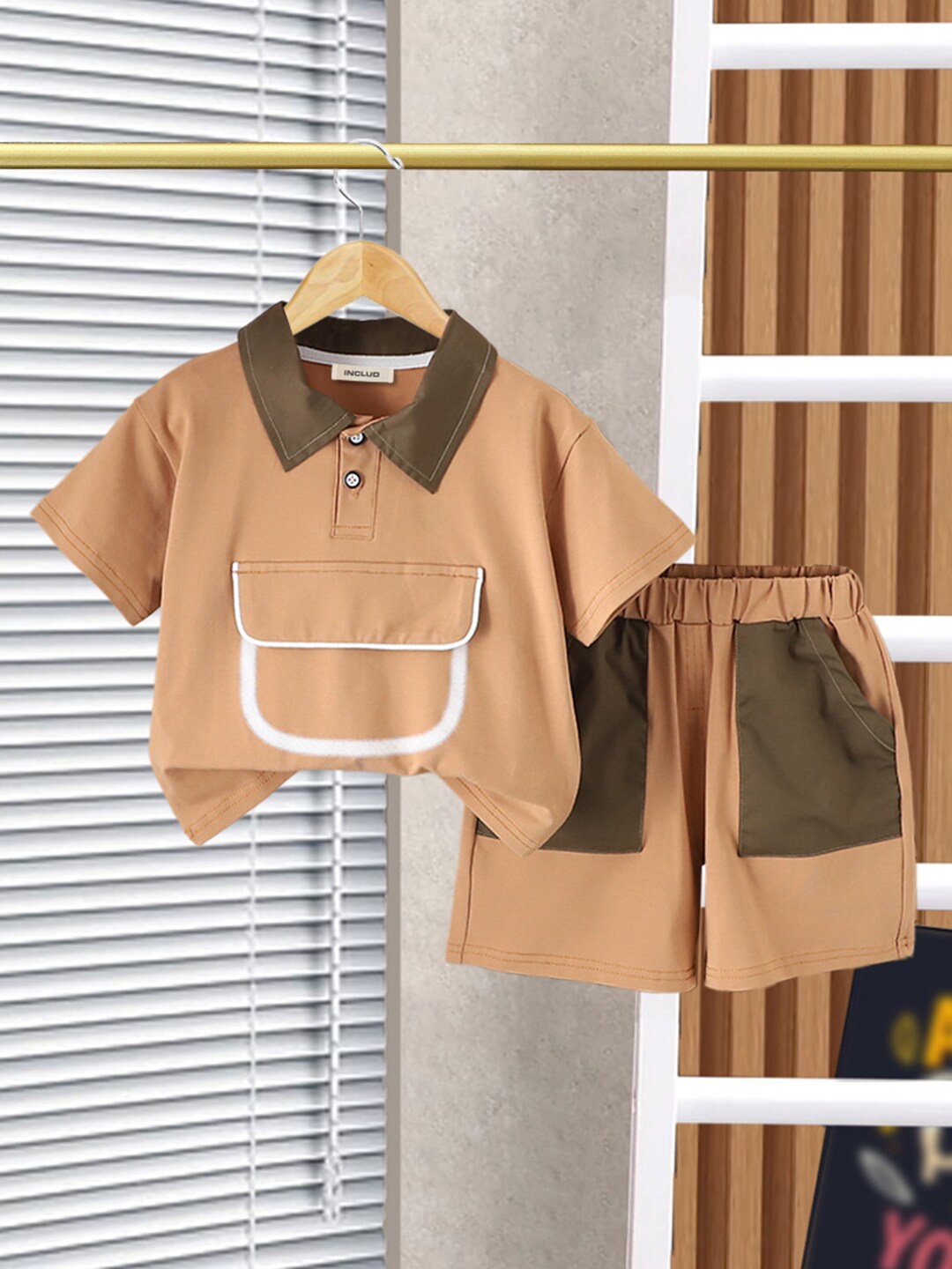 

INCLUD Boys Polo Collar Short Sleeves T-shirt with Short, Khaki