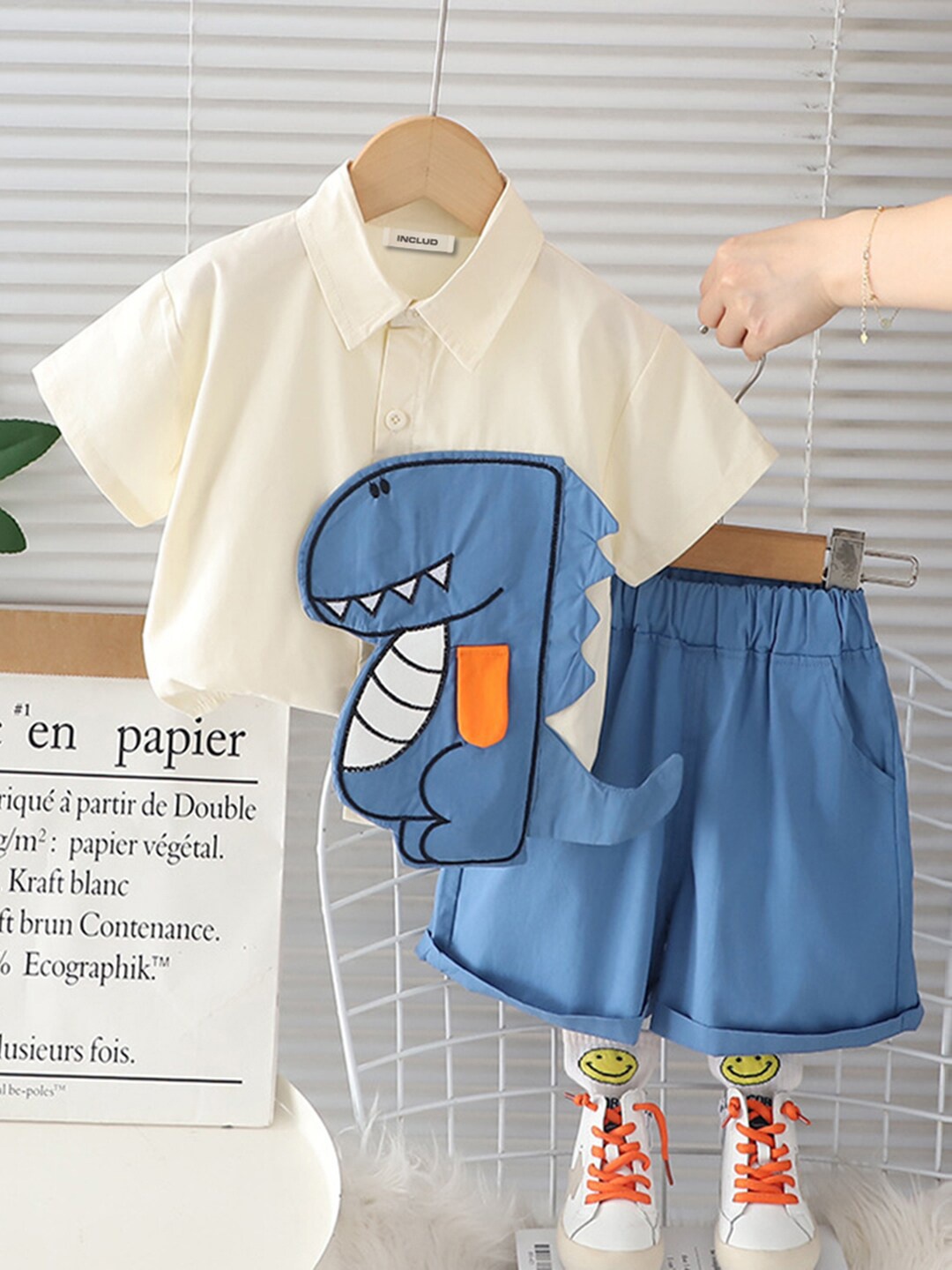 

INCLUD Boys Shirt Collar Shirt With Short, Off white