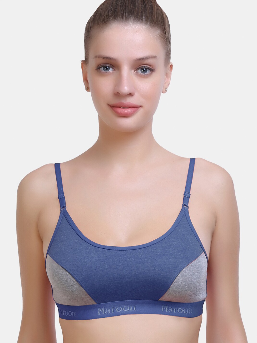 

MAROON Non Padded Colourblocked Medium Coverage Seamless Sports Bra All Day Comfort, Blue