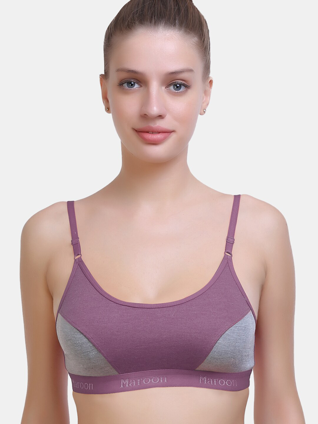 

MAROON Non Padded Medium Coverage Seamless Sports Bra All Day Comfort, Purple