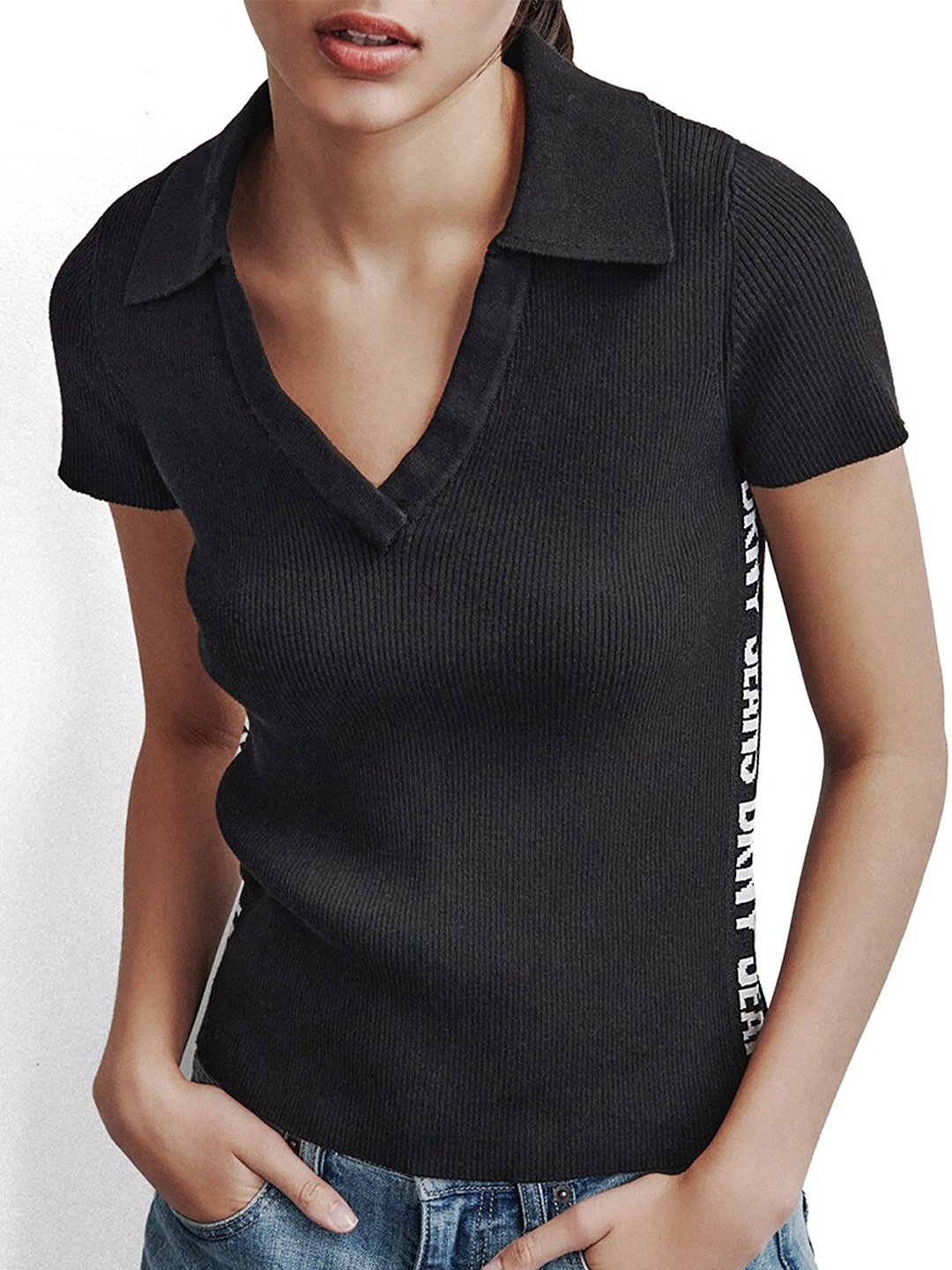 

DKNY Polo Collar Short Sleeves T-shirt, Black