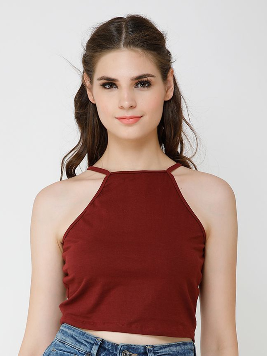 

BAESD Pure Cotton Fitted Crop Top, Maroon